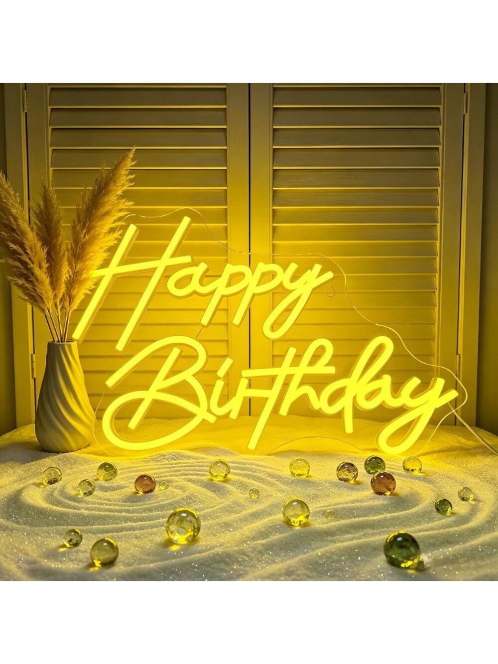 Happy Birthday Neon Sign Acrylic Yellow Dimmable Led Neon Light Birthday Theme